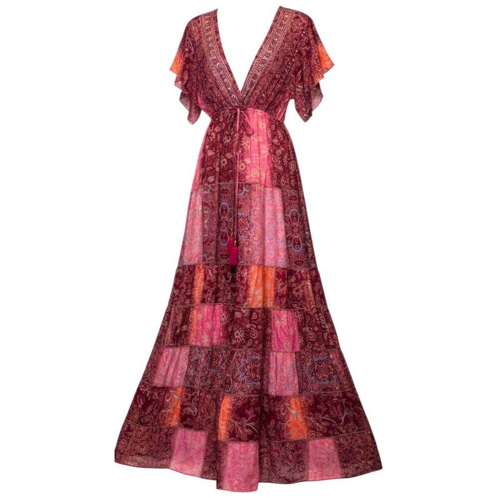Boho Gypsy Plaza Azul Maxi Dress Shades of PInk and Gold NWOT